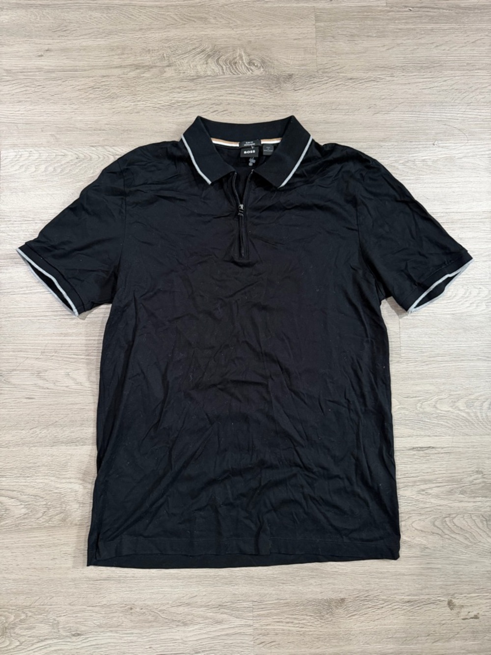 Hugo BOSS Black Polo Shirt with Contrast Trim Quarter Zip